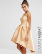 Chi Chi London Petite High Low Hem Prom Dress With Mesh Detail - Yellow