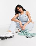 Dr Denim Overalls With Ripped Knees In Light Blue Wash