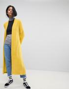 Asos Cardigan In Maxi Length In Chenille - Yellow