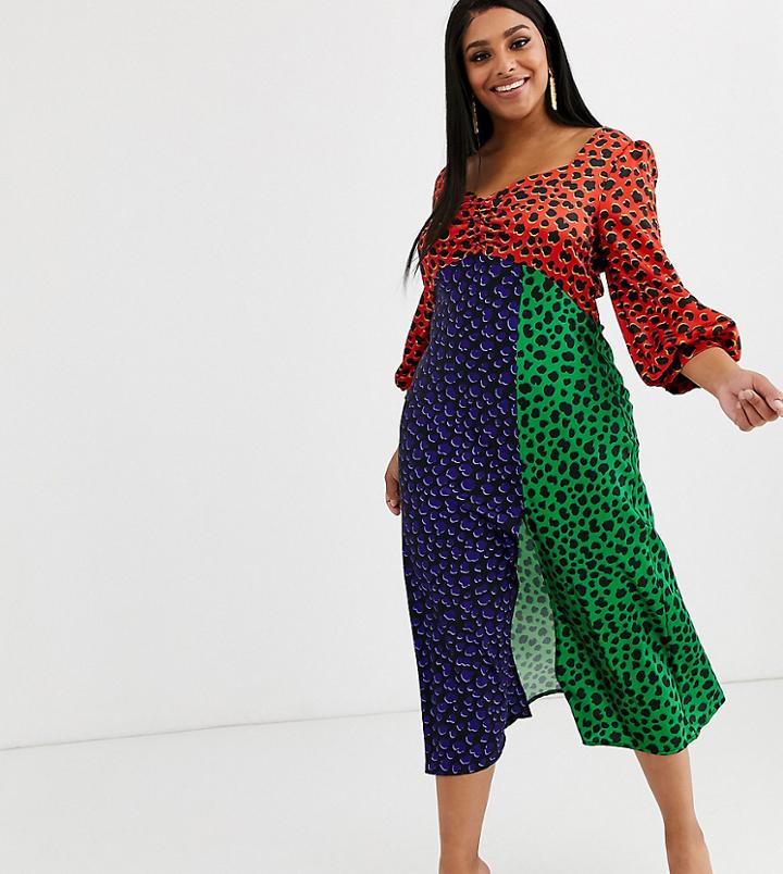 Liquorish Plus Satin Midaxi Dress In Multi Polka Dot