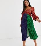 Liquorish Plus Satin Midaxi Dress In Multi Polka Dot