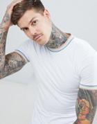 Asos Design Muscle Fit T-shirt With Pastel Rainbow Tipping-white