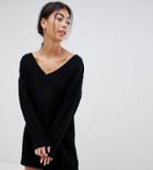 Asos Design Petite Cable V Neck Mini Dress-black