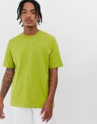 Asos White Loose Fit Heavyweight T-shirt In Olive-green