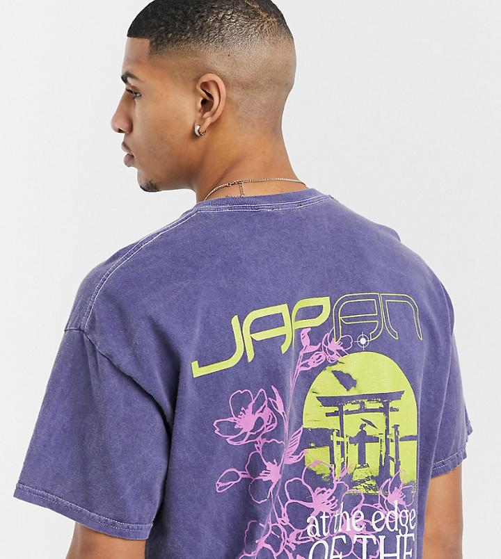 New Look Oversized T-shirt With Japan Back Print In Overdye Blue-blues
