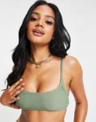 Na-kd Ribbed Bikini Top In Dusty Green