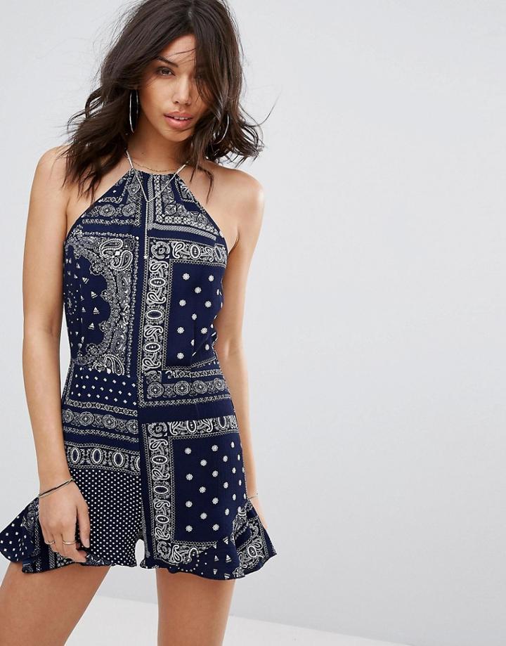Prettylittlething Halterneck Romper - Navy