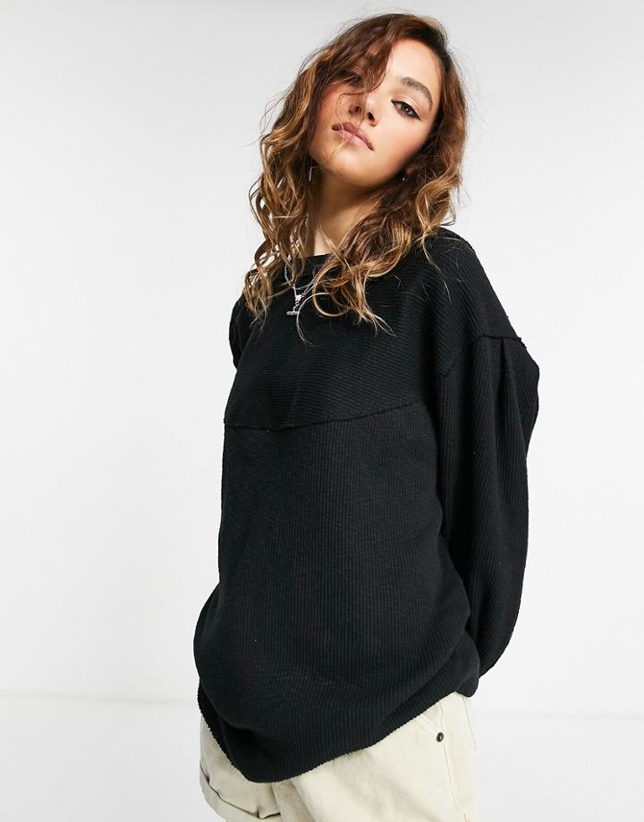 Free People Volume Sleeve Sweatshirt In Black