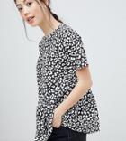 Asos Design Petite Smock Top With Ruffle Hem In Mono Animal Print - Multi