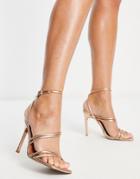 Asos Design Nita Asymmetric Strappy High Heeled Sandals In Rose Gold