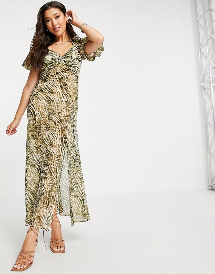 Asos Design Twist Front Maxi Dress In Tie Dye Animal Print-multi