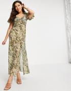 Asos Design Twist Front Maxi Dress In Tie Dye Animal Print-multi