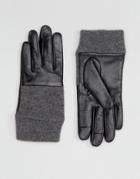 Asos Leather And Knit Mix Gloves With Touch Screen - Black