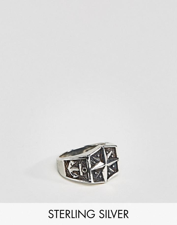 Asos Chunky Sterling Silver Ring With Anchor Design - Multi