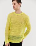 Asos Design Oversized Knitted Mesh Sweater In Yellow