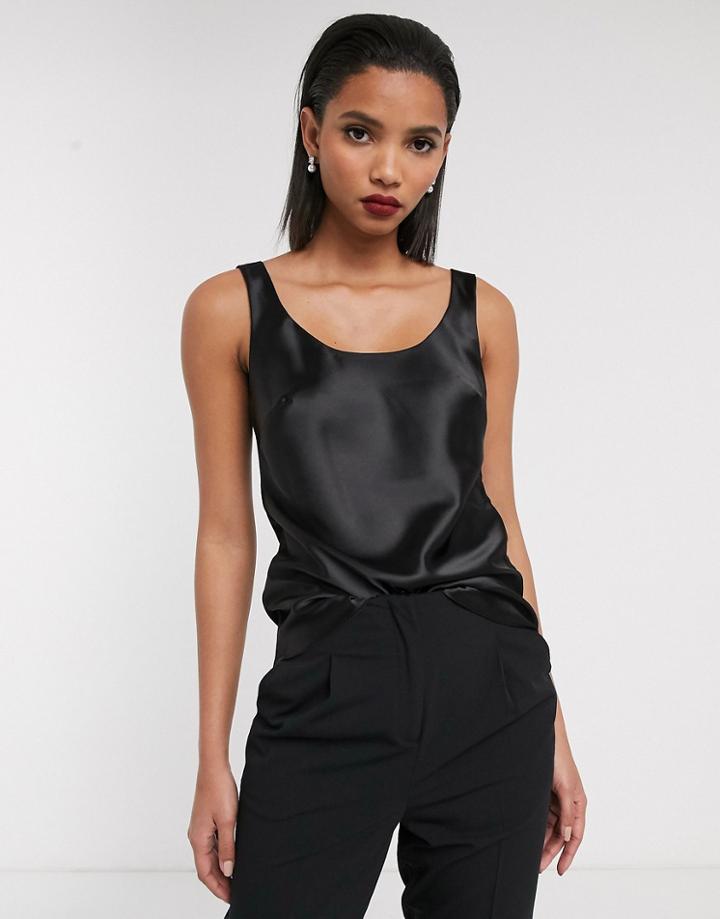 Asos Design Scoop Neck Cami In Satin In Black