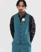 Asos Design Wedding Slim Suit Vest In Mid Blue - Blue