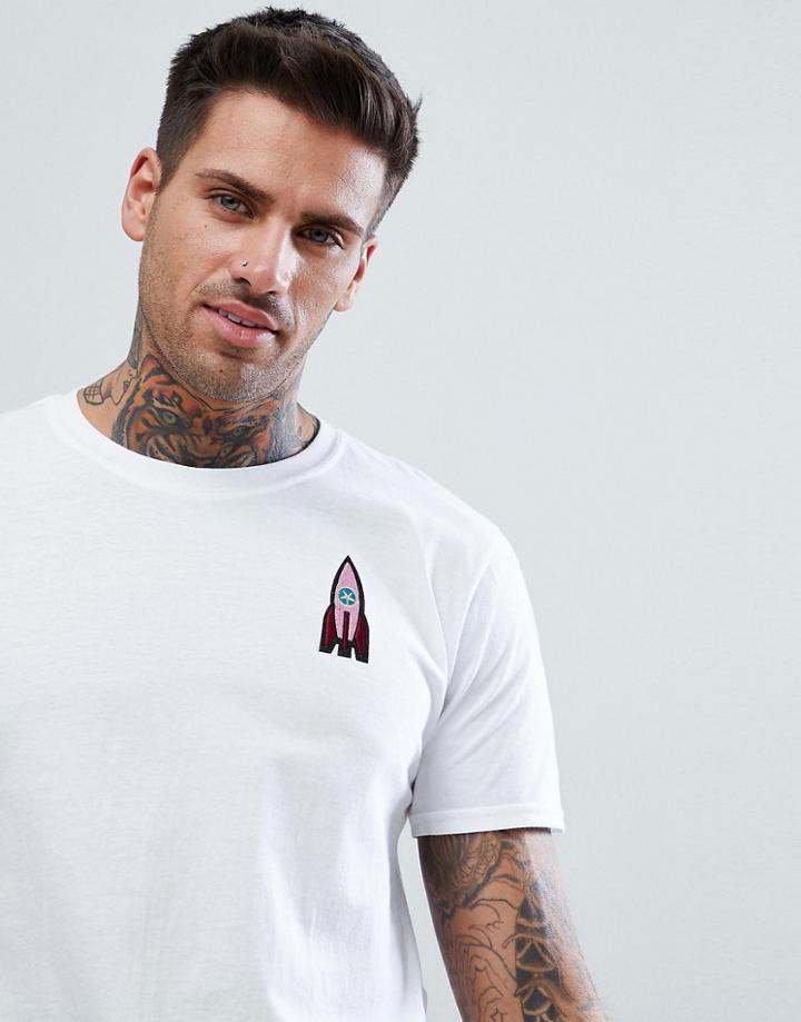 Boohooman T-shirt With Rocket Embroidery In White - White