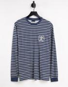 Asos Design Relaxed Long Sleeve T-shirt In Navy Stripe With Paris City Embroidery
