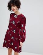 Mango Ruffle Detail Floral Dress - Red