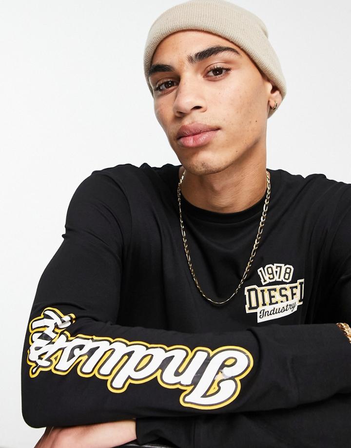 Diesel 1978 Arm Logo Long Sleeve Top In Black