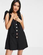 Fashion Union Exclusive Button Down Beach Romper With Tie Shoulders In Black