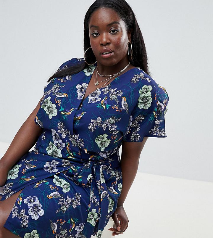 Missguided Plus Floral Tie Side Mini Dress - Multi