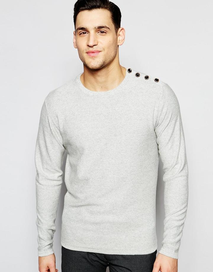 Jack & Jones Premium Knitted Jumper With Side Neck Buttons - Light Gray