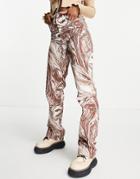 Topshop Kort Organic Cotton Blend Jeans In Brown Marble Print-multi