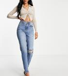 River Island Tall Mom High Rise Ripped Jeans Medium Blue-blues