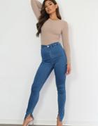 Missguided Slit Hem Skinny Vice Jean In Blue