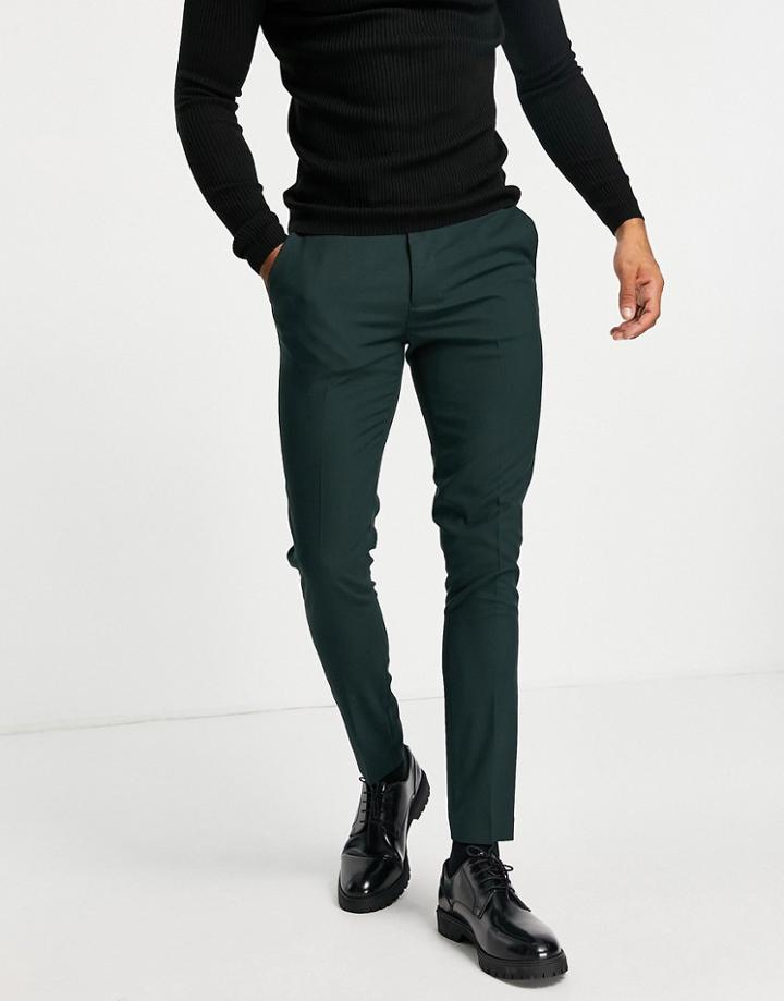 Asos Design Skinny Smart Trousers In Forest Green