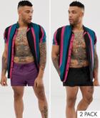 Asos Design Swim Shorts In Black & Purple Short Length 2 Pack Multipack Saving