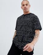 Armani Exchange Loose Fit All Over Logo Print T-shirt In Black - Black