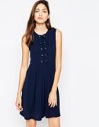 Brave Soul Skater Dress With Tie Up Front - Navy