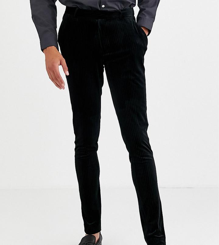 Asos Design Tall Super Skinny Smart Pants In Pleated Velvet In Black