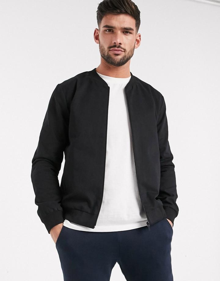 New Look Lightweight Cotton Bomber Jacket In Black