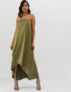 Asos Design Satin Bandeau Maxi Dress - Green