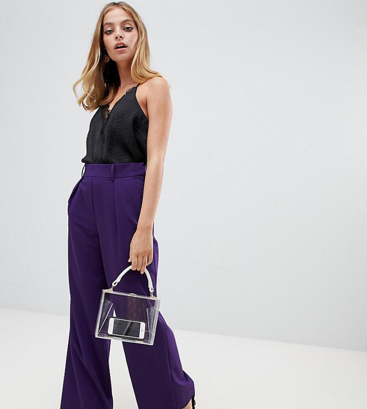 Asos Design Petite The Wide Leg Wide Leg Pants With Pleat Detail - Purple
