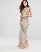 City Goddess Sequin Fishtail Maxi Dress - Gold