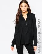 Asos Tall Zip Detail Side Split Tunic - Black