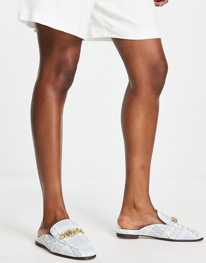 River Island Chain Detail Boucle Backless Mules In Light Blue