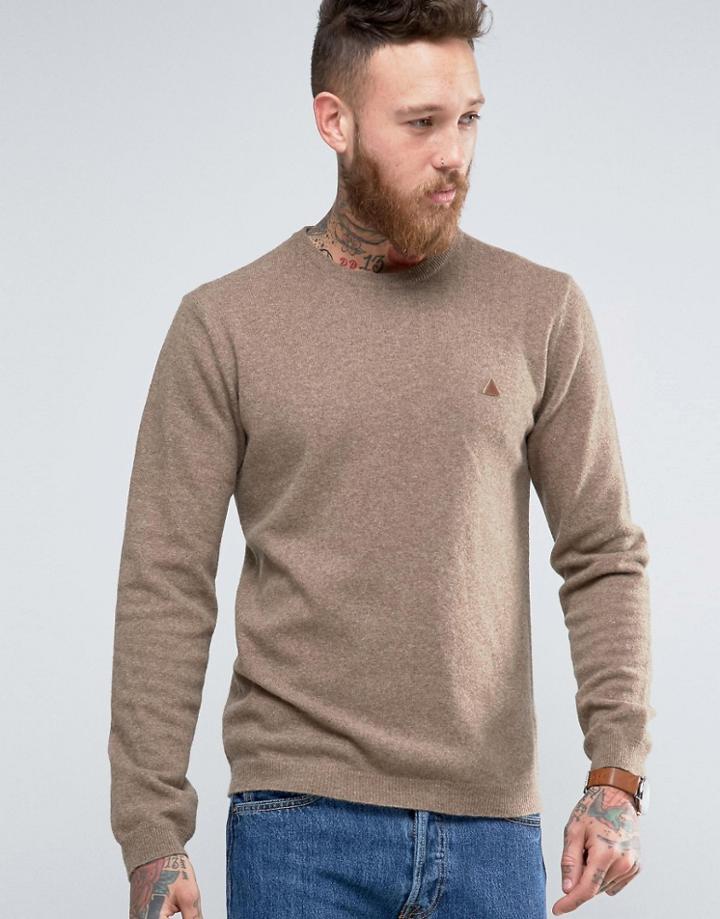 Asos Lambswool Rich Lightweight Sweater With Embroidered Logo - Brown