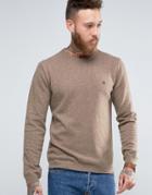 Asos Lambswool Rich Lightweight Sweater With Embroidered Logo - Brown