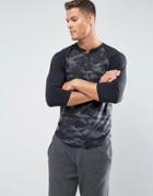 Hollister 3/4 Sleeve Henley Baseball Slim Fit In Black Camo - Black