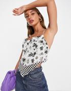 Asos Design Satin Scarf Top With Cowl Neck And Lace Up Back In Mixed Floral Print-multi