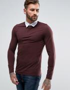 Asos Muscle Long Sleeve Rugby Polo Shirt In Oxblood - Red