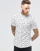 Asos Skinny Fit Shirt With Paint Brush Print In White With Short Sleeves - White