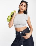 Asos Design Ruched Side Tee With Short Sleeve In Gray