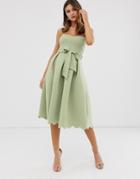 Asos Design Scallop Bandeau Midi Prom Dress - Green